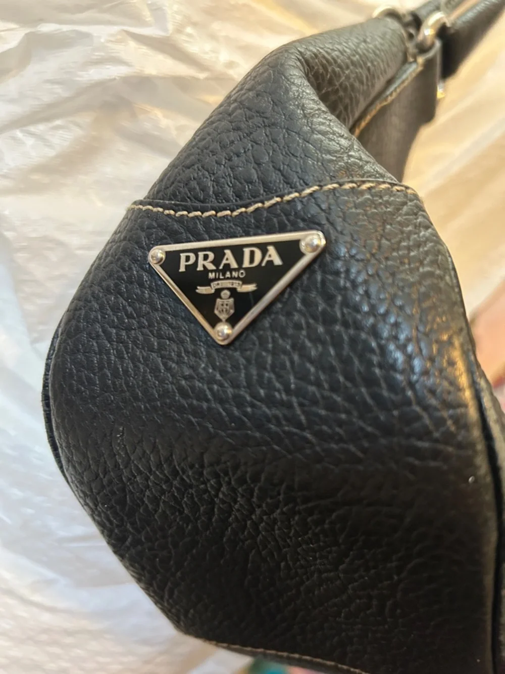 Prada Black Pebbled Leather Shoulder Bag with Buckle - Picture 2 of 3